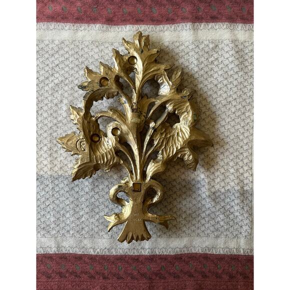 Vintage Wall Decor Golden Flowers made in Italy hanging art country bouquet 14” - Picture 3 of 14